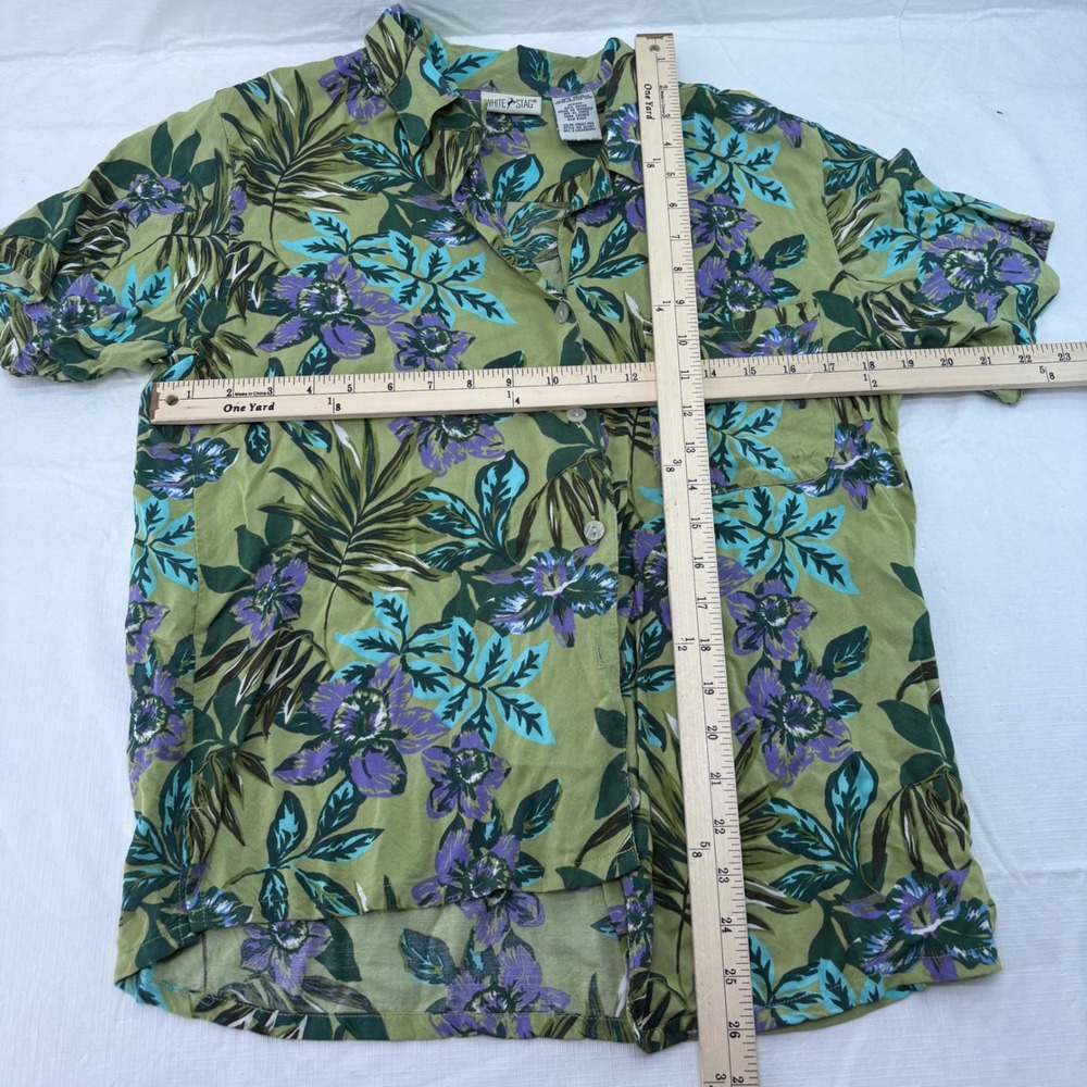 White Stag Womens Sweet‎ Pea Green Tropical Floral Rayon Button Up Shirt - Picture 3 of 5